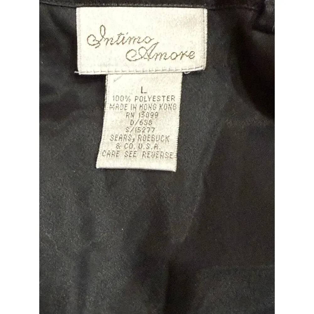 VTG Intimo Amore Black Lace Slip Dress Large Satin Open Back Strappy Romantic